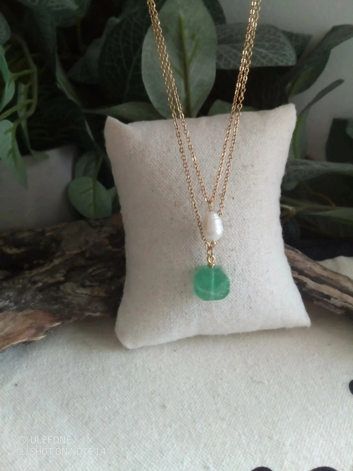 Collier double aventurine et perle de culture d'eau douce